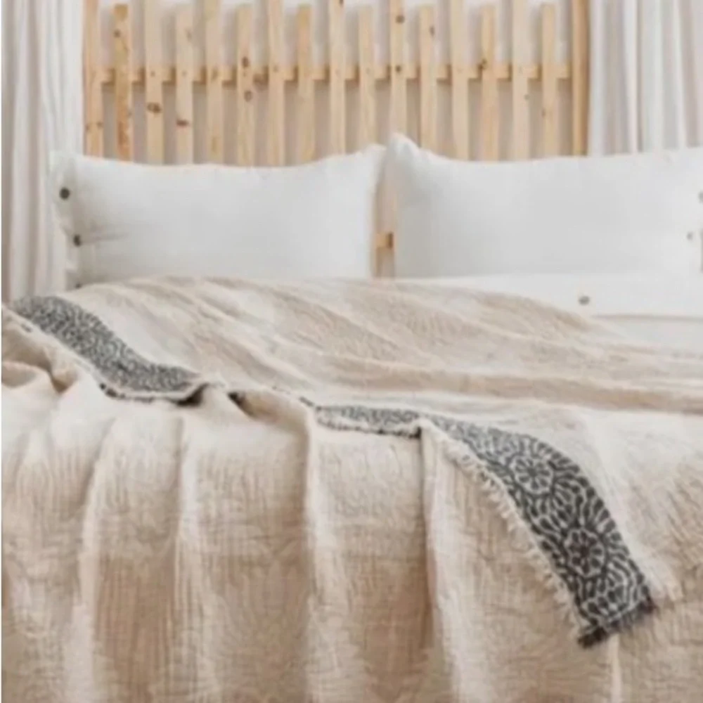 Modern Birds in Flight Cranes Woven Organic Cotton 2 Sides FLiPSiDE Tan + Cream